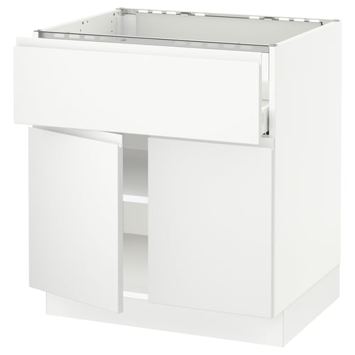 SEKTION kitchen unit in white with adjustable shelves.