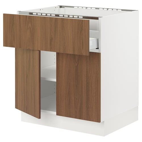 SEKTION kitchen unit: white & walnut drawer doors, adjustable shelves, modern design.