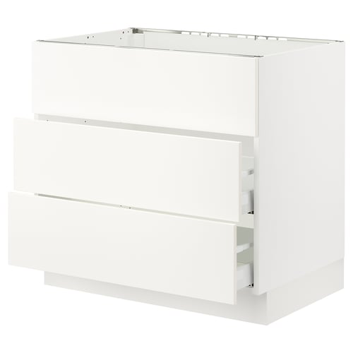A white SEKTION kitchen cabinet with two drawers.
