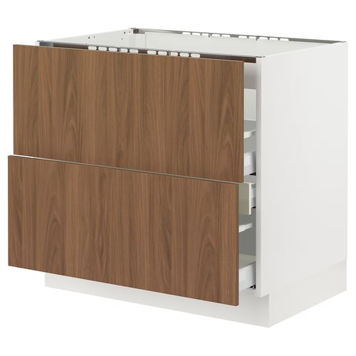 Modern wooden kitchen cabinet with smooth drawers.