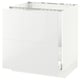 A white SEKTION kitchen cabinet from IKEA. Its a modern, high-gloss unit with a sleek, rectangular design and no visible handles.