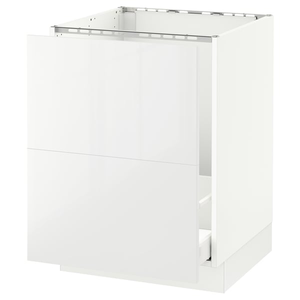 White SEKTION kitchen cabinet, modern, glossy, square, full-extension drawer, smooth close.