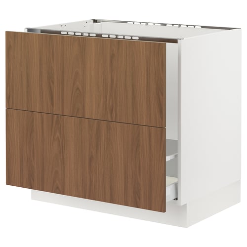 SEKTION kitchen cabinet, white & walnut, two drawers, rectangular shape, modern design.