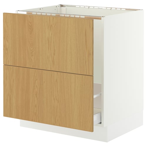 White SEKTION kitchen cabinet with oak drawers.
