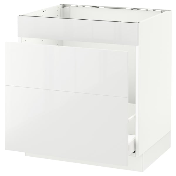 Image description: ikea SEKTION white kitchen cabinet unit, gloss finish, rectangular shape, with high drawer.