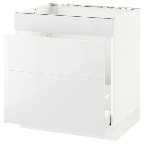 Image description: ikea SEKTION white kitchen cabinet unit, gloss finish, rectangular shape, with high drawer.