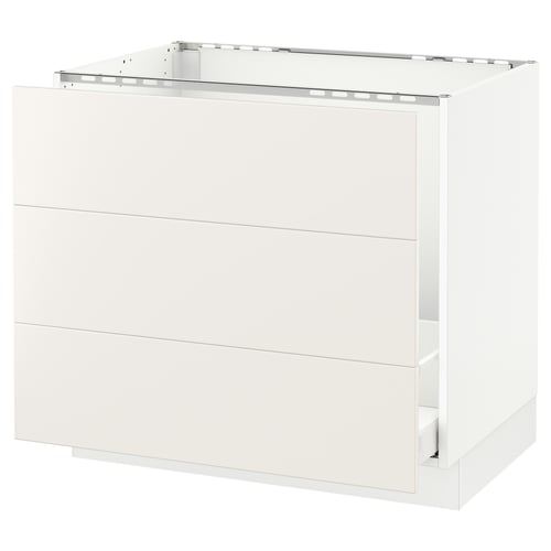 White ikea SEKTION kitchen cabinet with 3 drawers, minimalist design.