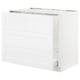 SEKTION white kitchen cabinet. Modern, rectangular design. Three drawers, top open space. Sturdy and sleek.