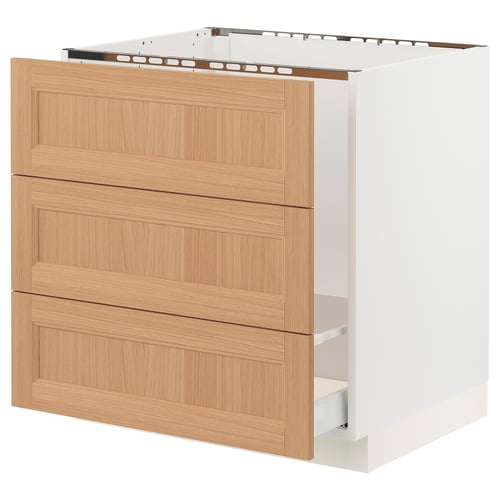 SEKTION kitchen cabinet in oak. Four drawers, sturdy white frame, smooth wooden finish.