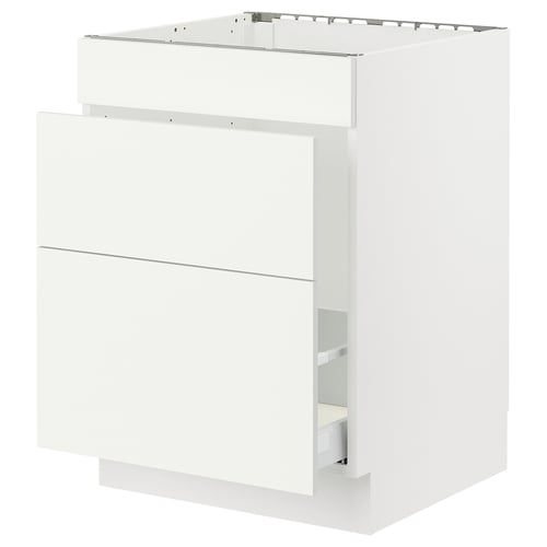 An ikea SEKTION white kitchen cabinet in a rectangular shape with smooth surfaces and minimalist design.