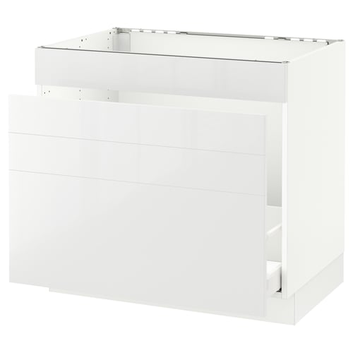 SEKTION modern white kitchen cabinet; sleek, rectangular, glossy design; sturdy, sustainable materials.