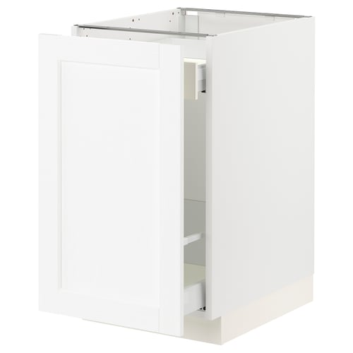 White kitchen cabinet, modern design, clean look, one door, square shape.