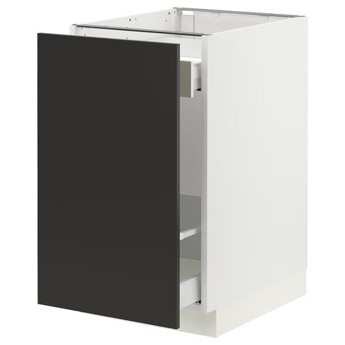 Modern kitchen cabinet: SEKTION, white with black door, rectangular shape, smooth surfaces.