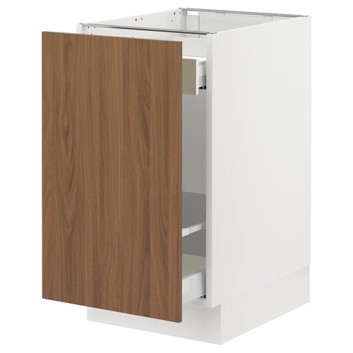 Ikea SEKTION white cabinet with walnut-brown door, modern design.