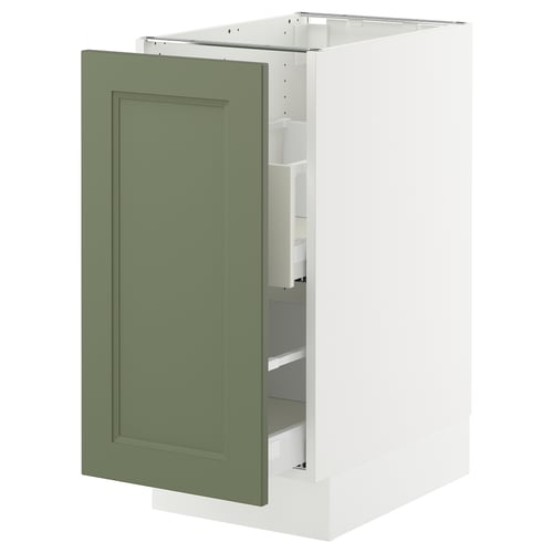 An ikea SEKTION kitchen cabinet with a green axstad door, featuring a rectangular design and modern style.