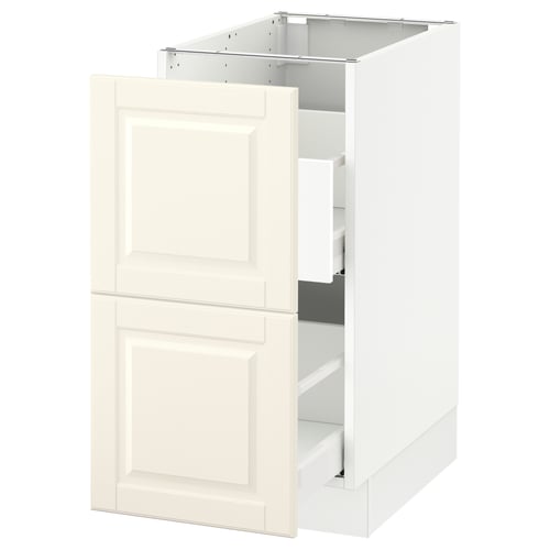 SEKTION kitchen cabinet in off-white with panel design and bevelled edges.