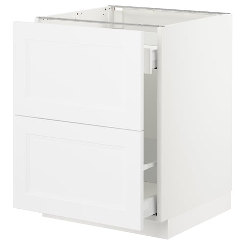 SEKTION kitchen cabinet, white, square, modern, with high and low drawers.