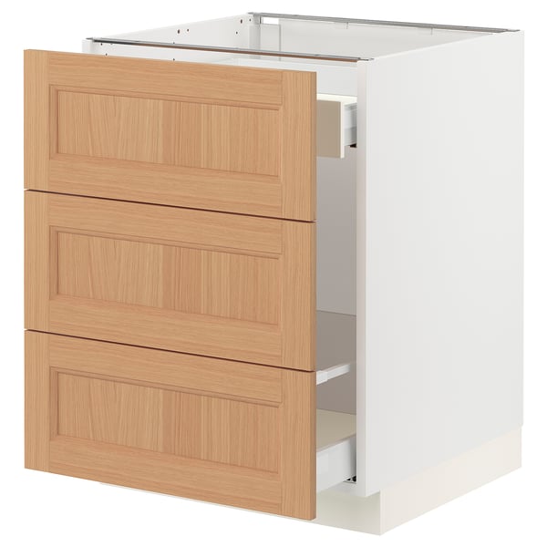 SEKTION / MAXIMERA Base cab f waste sorting/3 fronts, white/Vedhamn oak, 61x61x76 cm