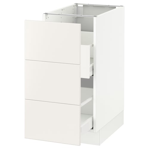 SEKTION white kitchen cabinet with smooth drawers.
