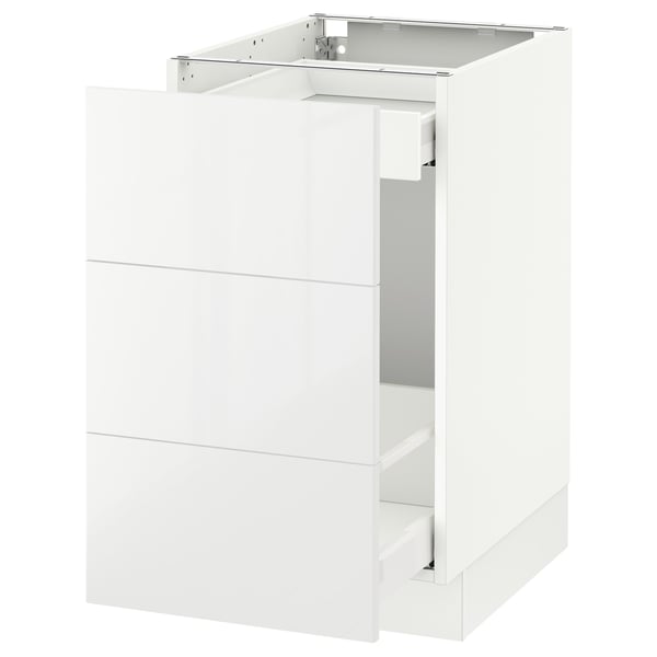 A white SEKTION kitchen cabinet with two drawers. It has a sleek, modern design with a glossy finish.