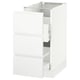 Displays a white SEKTION kitchen cabinet with three drawers. The clean design modern minimalist lines.