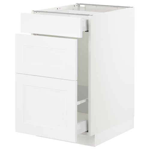 SEKTION white kitchen cabinet, rectangular with smooth drawers.