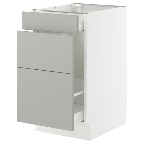 A light grey ikea SEKTION kitchen cabinet with drawers. The cabinet is rectangular with clean lines and modern design.