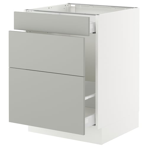 SEKTION kitchen unit, light grey, modern, rectangular, three-drawer design.