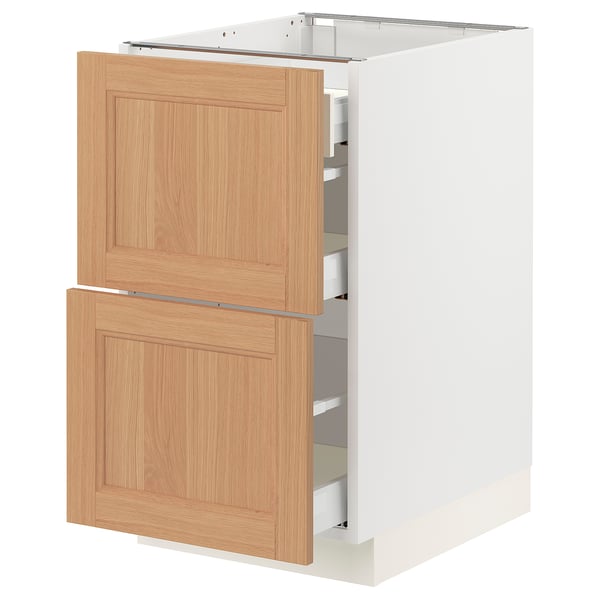 SEKTION / MAXIMERA Base cab with 2 fronts/3 drawers, white/Vedhamn oak, 46x61x76 cm