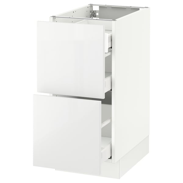 A white SEKTION kitchen cabinet with two drawers in a modern design. It a sleek, glossy finish and sturdy build.