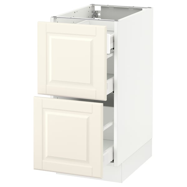 An IKEA SEKTION kitchen cabinet in off-white. It two drawers with bevelled edges and a traditional design.