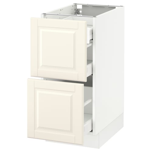 An IKEA SEKTION kitchen cabinet in off-white. It two drawers with bevelled edges and a traditional design.