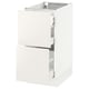 An all-white modern kitchen cabinet from IKEAs SEKTION system, featuring smooth surfaces and integrated drawers.