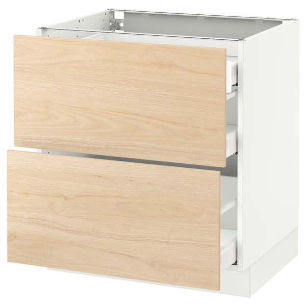 Ikea SEKTION kitchen cabinet, light ash drawers, white base, rectangular, modern design.