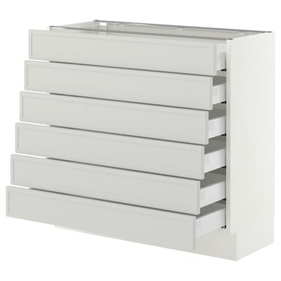 SEKTION / MAXIMERA Base cabinet 6 fronts/6 low drawers, white/Aspudden light grey, 91x37x76 cm