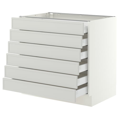 SEKTION / MAXIMERA Base cabinet 6 fronts/6 low drawers, white/Aspudden light grey, 91x61x76 cm