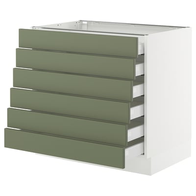 SEKTION / MAXIMERA Base cabinet 6 fronts/6 low drawers, white/Axstad grey-green, 91x61x76 cm