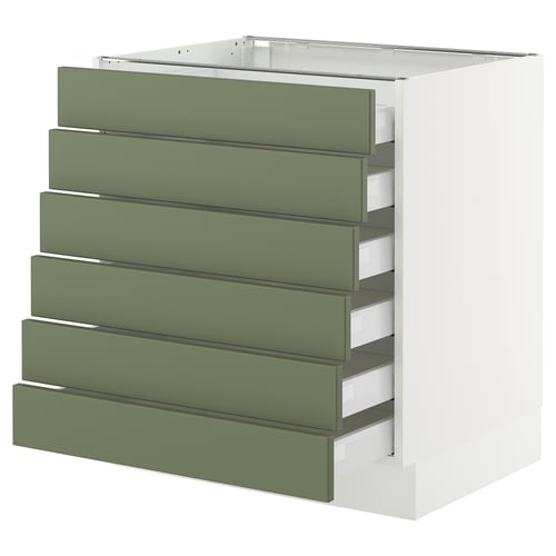 SEKTION kitchen unit in grey-green with six drawers, sleek modern design.