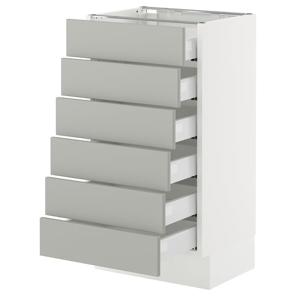 SEKTION / MAXIMERA Base cabinet 6 fronts/6 low drawers, white/Havstorp light grey, 46x37x76 cm