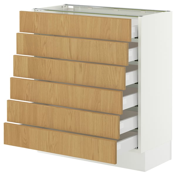 SEKTION / MAXIMERA Base cabinet 6 fronts/6 low drawers, white/Sinarp oak veneer, 76x37x76 cm