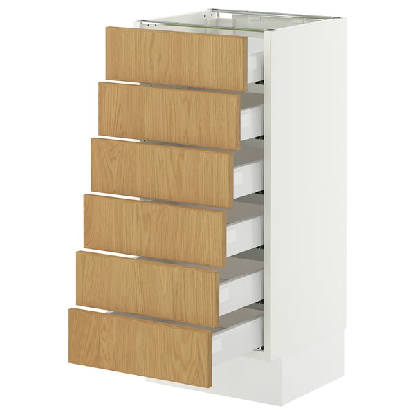 SEKTION / MAXIMERA Base cabinet 6 fronts/6 low drawers, white/Sinarp oak veneer, 38x37x76 cm