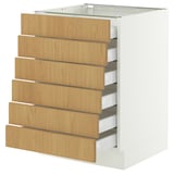 SEKTION / MAXIMERA Base cabinet 6 fronts/6 low drawers, white/Sinarp oak veneer, 61x61x76 cm