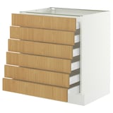 SEKTION / MAXIMERA Base cabinet 6 fronts/6 low drawers, white/Sinarp oak veneer, 76x61x76 cm
