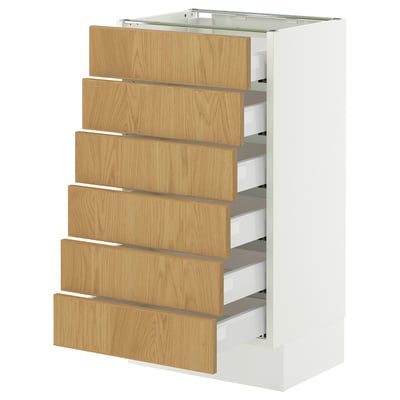 SEKTION / MAXIMERA Base cabinet 6 fronts/6 low drawers, white/Sinarp oak veneer, 46x37x76 cm