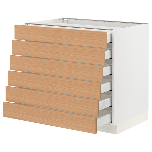 SEKTION / MAXIMERA Base cabinet 6 fronts/6 low drawers, white/Vedhamn oak, 91x61x76 cm