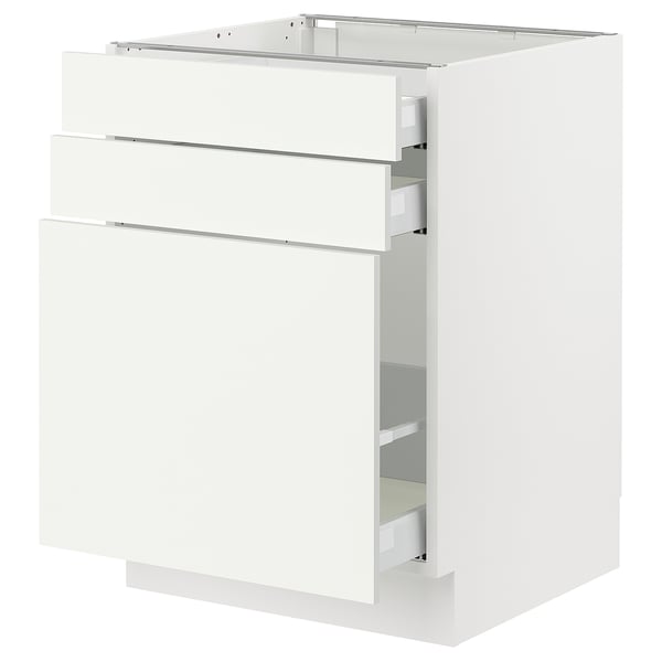 SEKTION / MAXIMERA Base cabinet/p-out storage/2 drwrs, white/Vallstena white, 61x61x76 cm