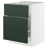 SEKTION / MAXIMERA Base cabinet/p-out storage/drawer, white/Havstorp deep green, 61x61x76 cm
