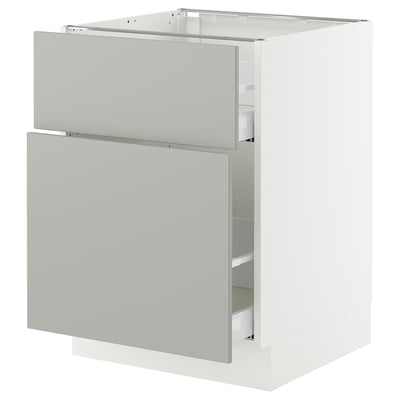 SEKTION / MAXIMERA Base cabinet/p-out storage/drawer, white/Havstorp light grey, 61x61x76 cm