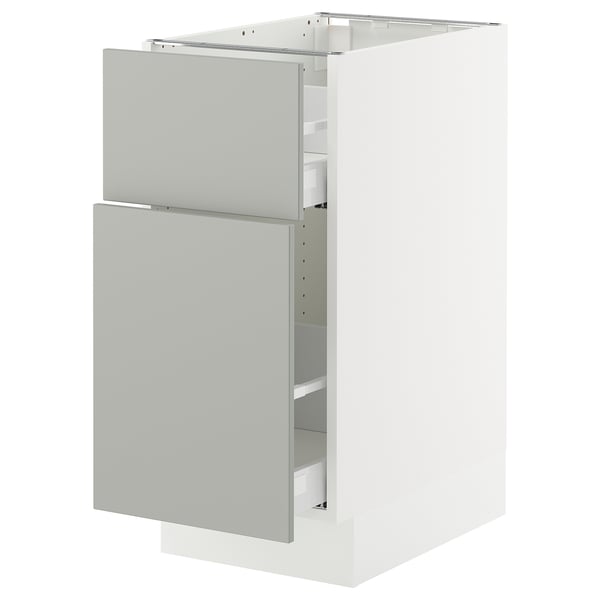 SEKTION / MAXIMERA Base cabinet/p-out storage/drawer, white/Havstorp light grey, 38x61x76 cm