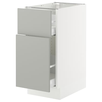 SEKTION / MAXIMERA Base cabinet/p-out storage/drawer, white/Havstorp light grey, 38x61x76 cm